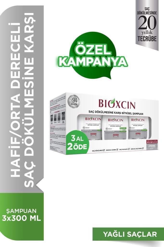 Bioxcin Klasik Yağlı Saçlar için Saç Dökülmesine Karşı Bitkisel Şampuan 3 x 300 ML