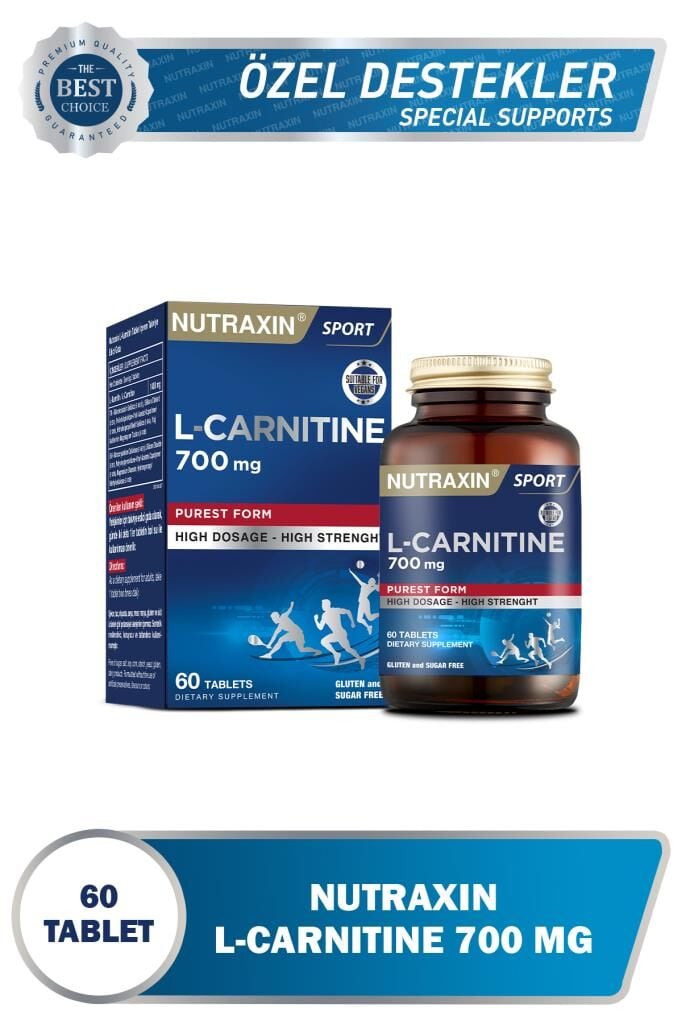 Nutraxin L-Carnitine 700 mg 60 Tablet | 700 mg L-Karnitin | Enerji & Yağ Metabolizması Desteği