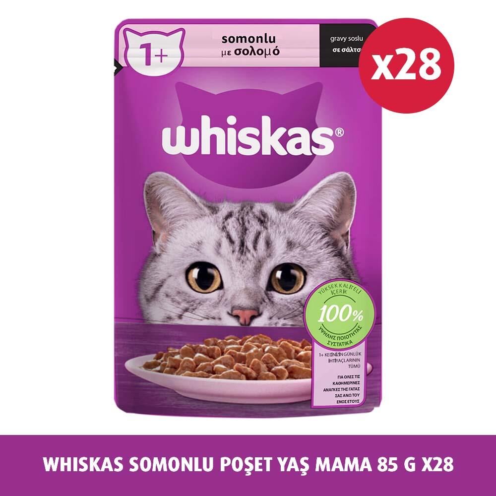 Whiskas Pouch Sos Içinde Somonlu Yetişkin Kedi Konservesi 85 gr x 28