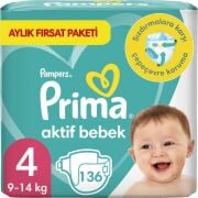 Prima Bebek Bezi Aktif Bebek 4 Beden 136 Adet aylık Fırsat Paketi