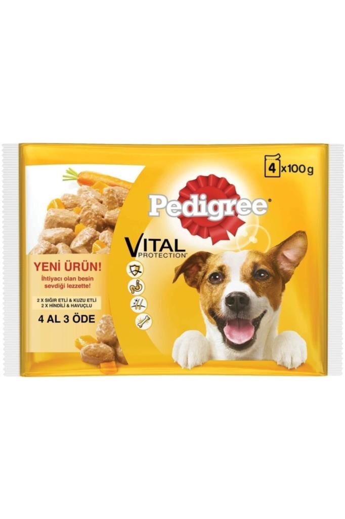 Pedigree Pouch Sığır Etli Kuzulu ve Hindili Yetişkin Köpek Konservesi 4x100 G x13