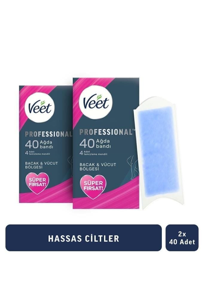 Veet Professional Ağda Bandı Hassas Ciltler Için Bacak&Vücut Bölgesi Süper Fırsat 80 Adet (40X2)