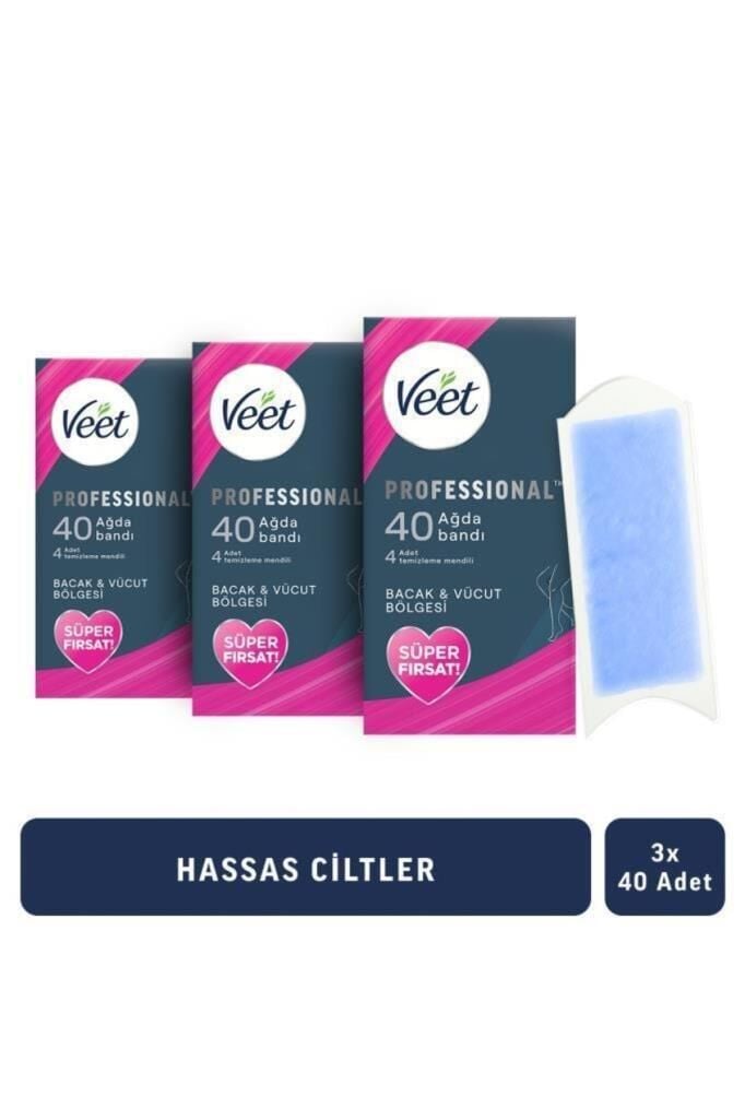 Veet Professional Ağda Bandı Hassas Ciltler Için Bacak &Vücut Bölgesi 120 Adet Süper Fırsat (40 x 3 Adet)