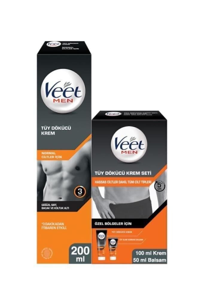 Veet Men Tüy Dökücü Krem Normal Ciltler İçin 200 ml + Özel Bölgeler İçin Tüy Dökücü Krem Seti 100+50 ml
