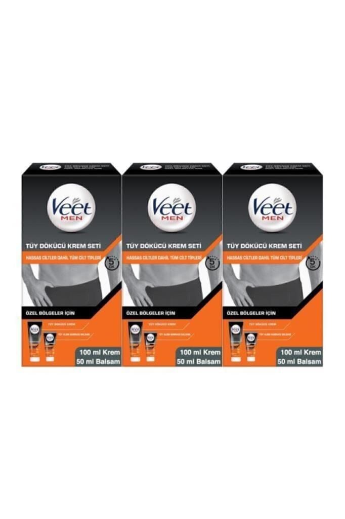 Veet Men Erkek Özel Bölgeler İçin Tüy Dökücü Krem Seti Tüm Cilt Tipleri İçin 100 + 50 ml x3