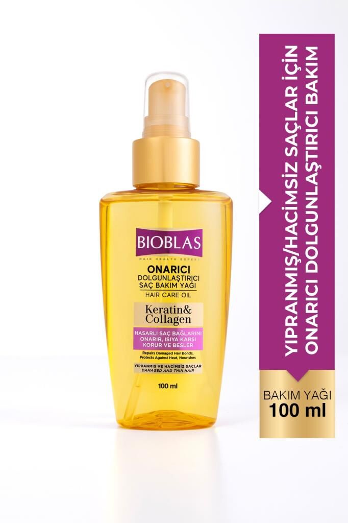 Bioblas Keratin & Kolajen Onarıcı Dolgunlaştırıcı Saç Bakım Yağı 100 ml İnce Yıpranmış Saçlar