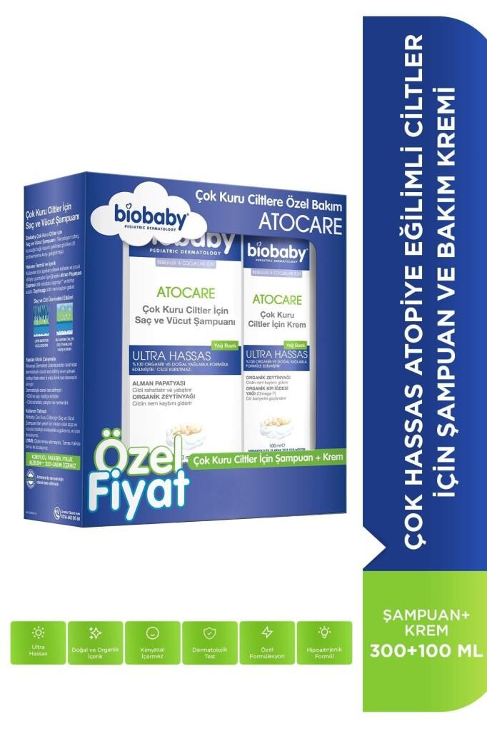 Biobaby Kuru ve Atopik Ciltler Için Şampuan 300 ml + Krem 100 ml Çok Kuru Ciltler Avantajlı Paket