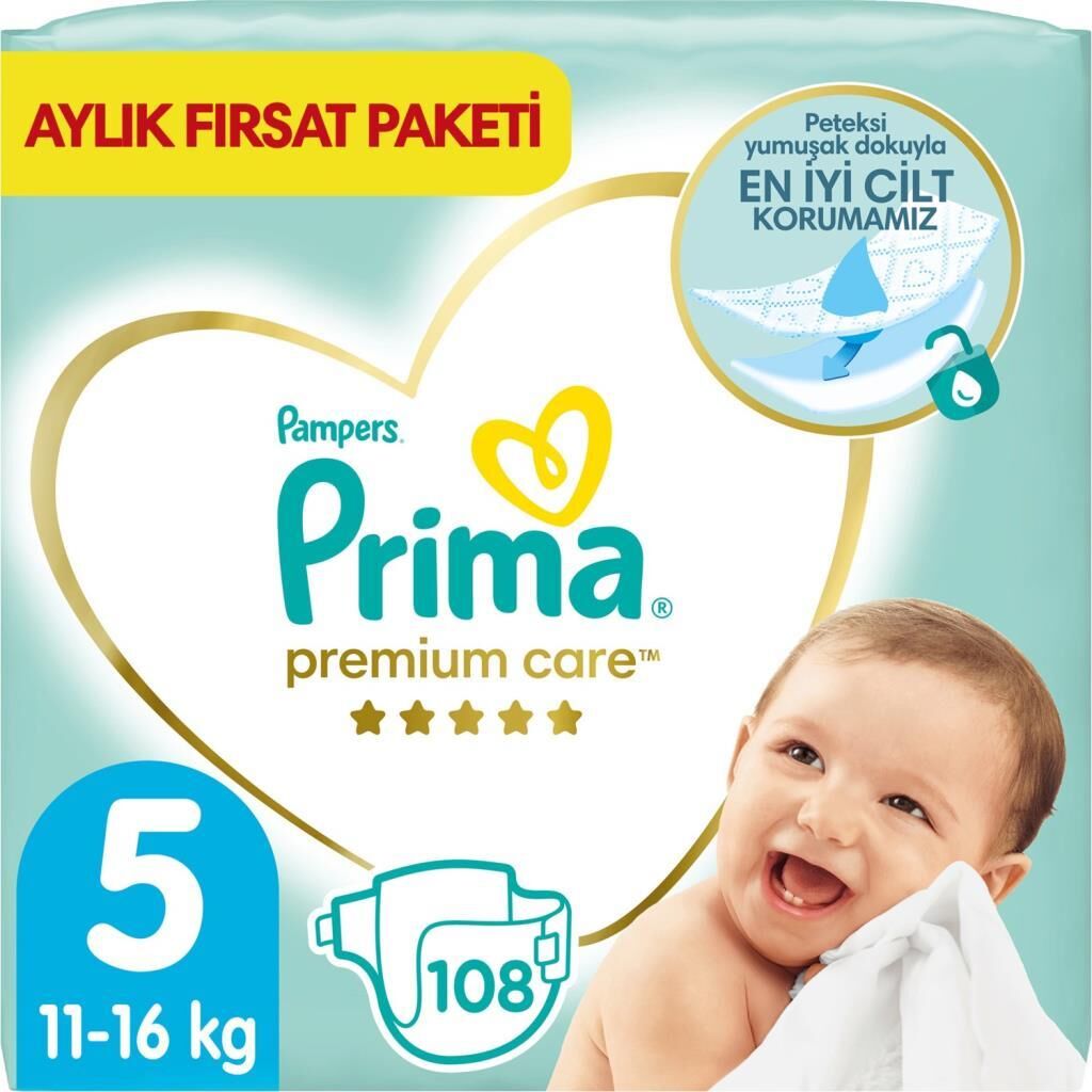 Prima Bebek Bezi Premium Care 5 Beden 108 Adet Aylık Fırsat Paketi