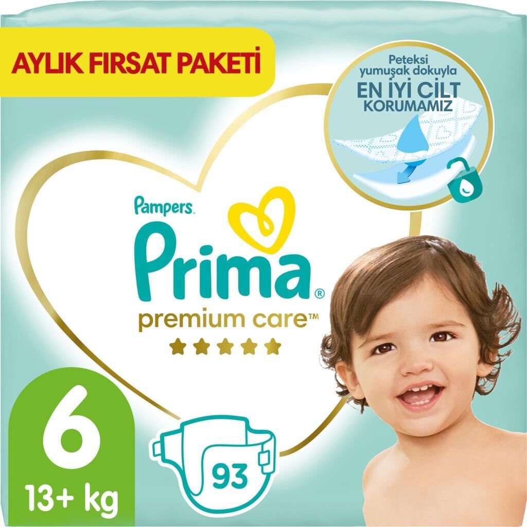 Prima Bebek Bezi Premium Care 6 Beden 93 Adet Ekstra Large Aylık Fırsat Paketi