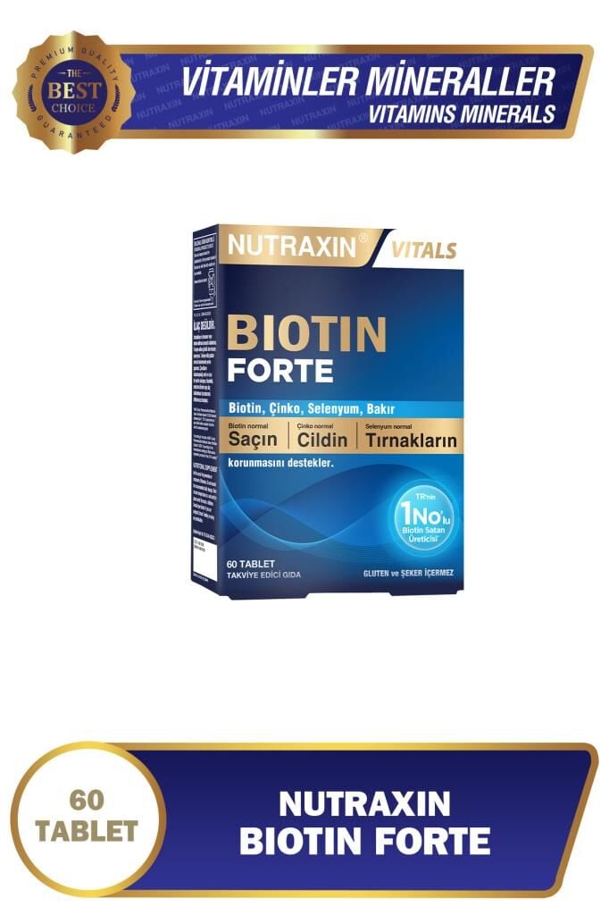Nutraxin Biotin Forte 5.000 Mcg 60 Tablet - Biyotin, Çinko, Selenyum, Bakır Saç ve Tırnak Vitamini