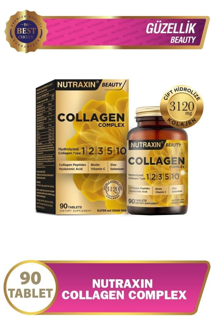 Nutraxin Collagen Beauty Complex 90 Tablet - Hidrolize Tip 1, 2, 3, 5, 10, Biotin, Zinc, Bakır, Hya, Selenyum