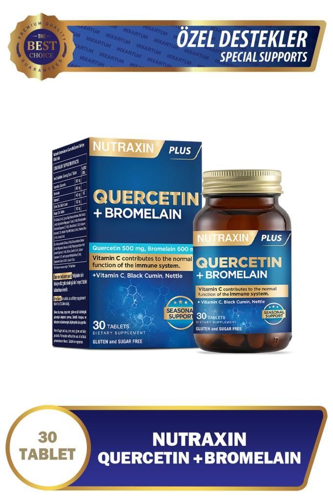 Nutraxin Quercetin Bromelain 30 Tablet - Kuersetin, Bromelain, Çörek Otu, C Vitamini, Isırgan Otu