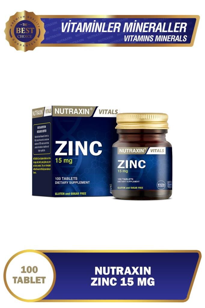 Nutraxin Zinc Sulphate - Çinko Takviyesi 15 Mg 100 Tablet