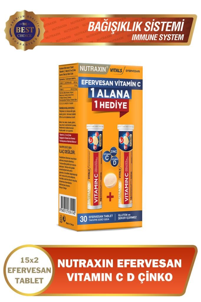 Nutraxin Vitamin C D Zinc 15 Efervesan Tablet - 1 Alana 1 Hediye Avantajlı Paket