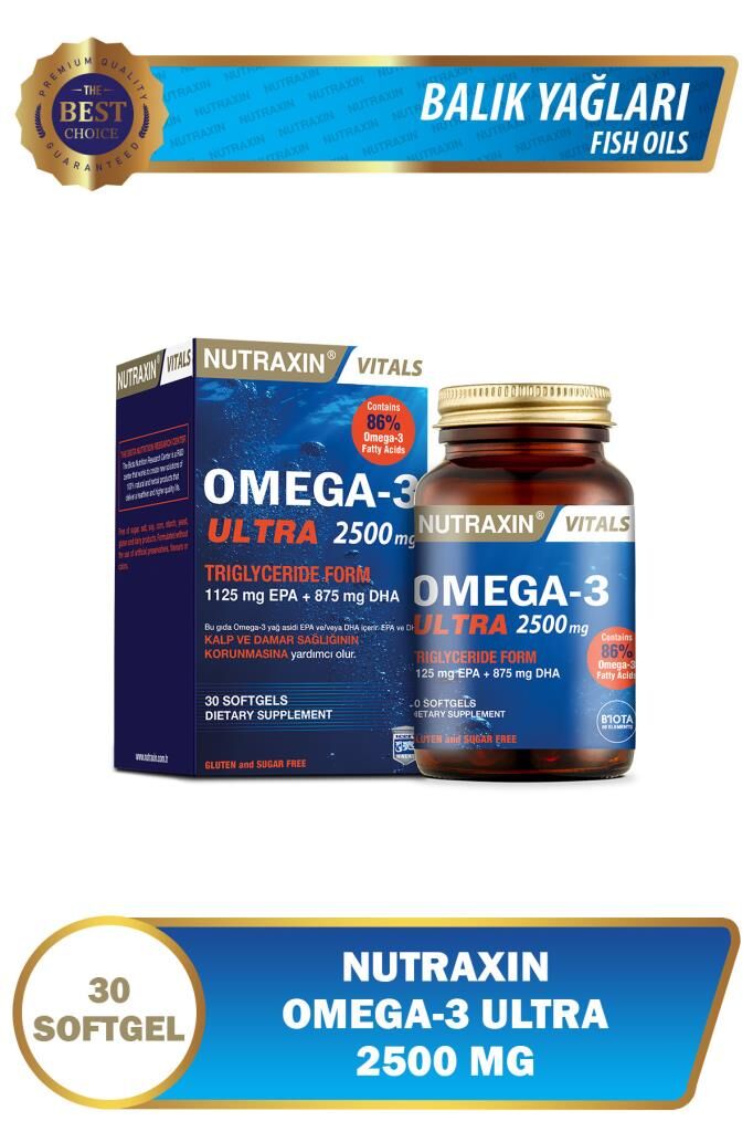 Nutraxin Omega3 Ultra 2500 Mg 30 Softjel - Balık Yağı, EPA 1125, DHA 875 Mg