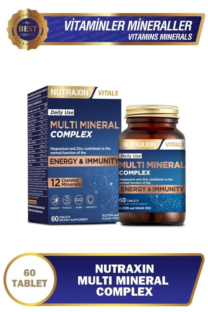 Nutraxin Multimineral Complex 60 Tablet Magnezyum, Kalsiyum, Çinko, Demir, İyot, Krom