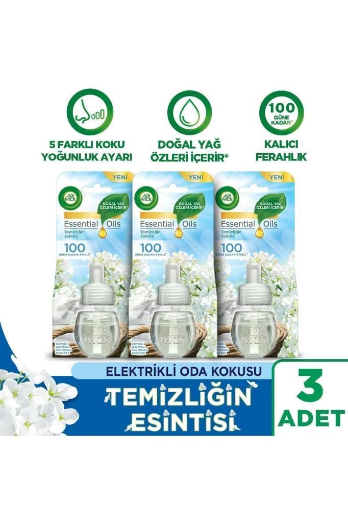 Air Wick Elektrikli Oda Kokusu Yedek Şişe Temizliğin Esintisi - Esansiyel Yağlar Içerir x 3