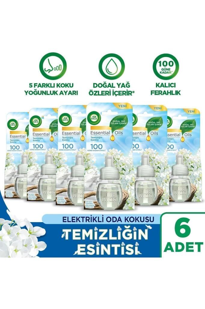 Air Wick Elektrikli Oda Kokusu Yedek Şişe Temizliğin Esintisi - Esansiyel Yağlar Içerir x 6