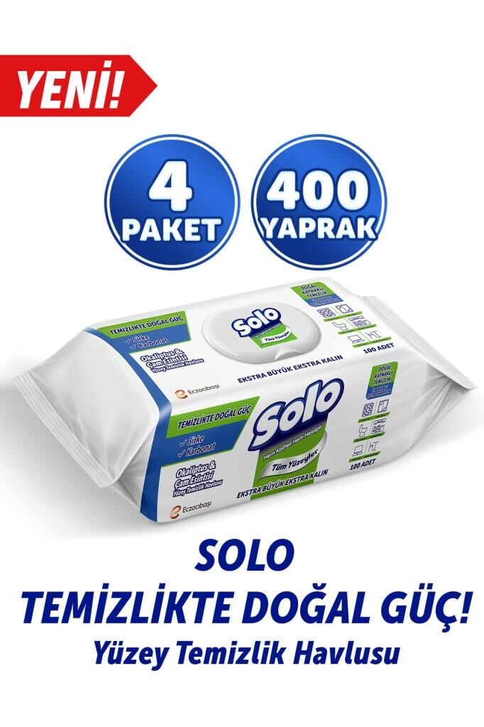 Solo Temizlikte Doğal Güç Okaliptus&Çam Esintisi Yüzey Temizlik Havlusu 4'lü 400 Yaprak