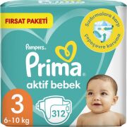 Prima Bebek Bezi Aktif Bebek 3 Beden 312 Adet 2 Aylık Fırsat Paketi