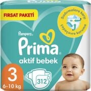 Prima Bebek Bezi Aktif Bebek 3 Beden 312 Adet 2 Aylık Fırsat Paketi