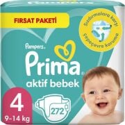 Prima Bebek Bezi Aktif Bebek 4 Beden 272 Adet 2 Aylık Fırsat Paketi