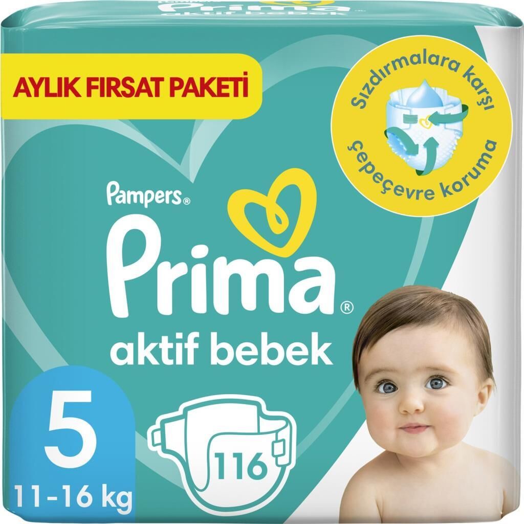 Prima Bebek Bezi Aktif Bebek 5 Beden 116 Adet Junior Aylık Fırsat