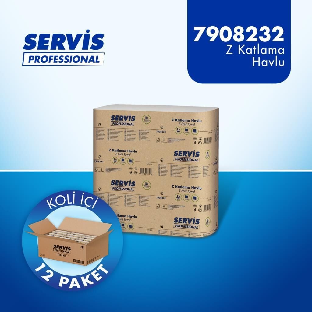 Servis Professional Z Katlı Kağıt Havlu 20x21 cm 200 Yaprak 12'li Koli