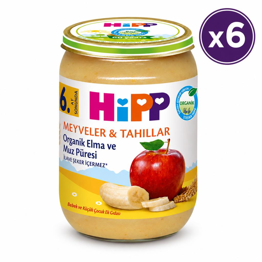 Hipp Organik Kavanoz Mama Elma ve Muz Püresi 190 G 6'lı Paket