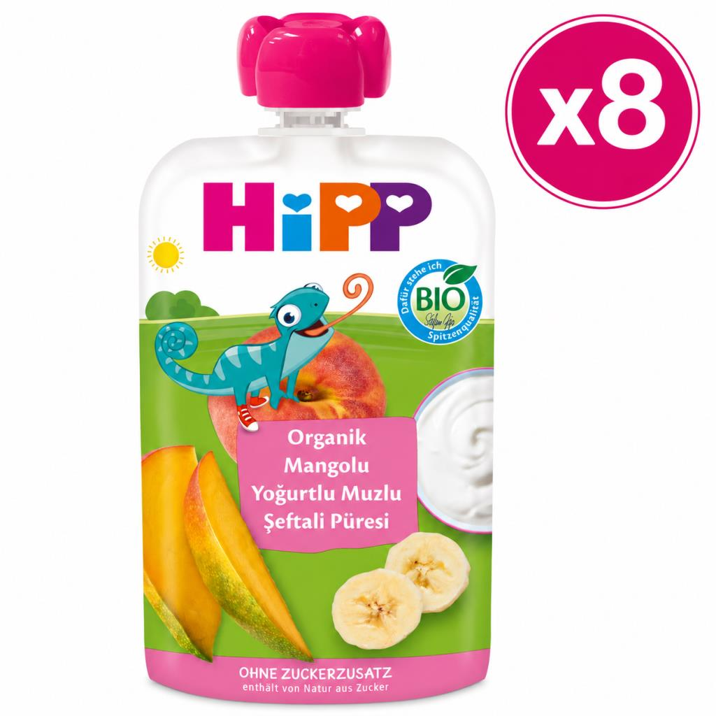 Hipp Organik Mangolu Yoğurtlu Muzlu Şeftali Püresi 100 G 8'li Paket