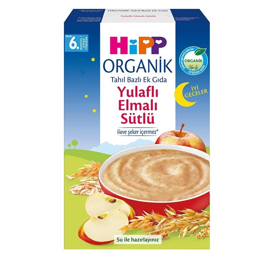 Hipp Organik İyi Geceler Sütlü Yulaflı Elmalı Tahıl Bazlı Bebek Ek Gıdası 250 G
