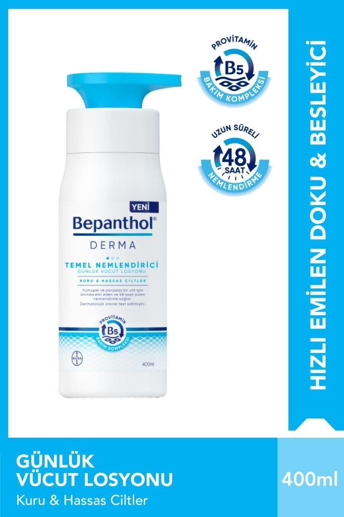 Bepanthol Derma Temel Nemlendirici Losyon 400 ml Kuru, Hassas Ciltler, Günlük Yoğun Nemlendirici