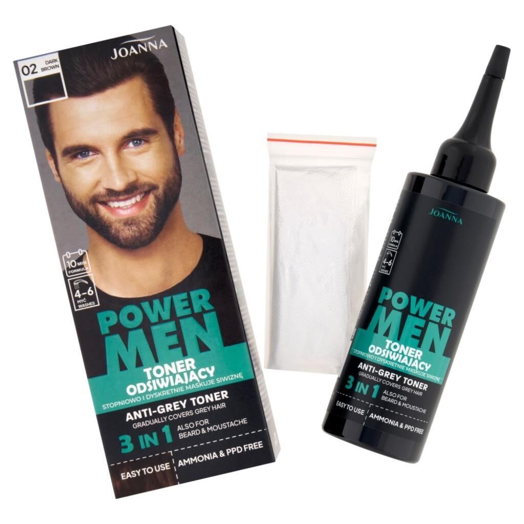 Joanna Power Men Anti-Grey Toner Erkek Saç, Sakal ve Bıyık Tonlayıcı Koyu Kahve 02 - 80 G