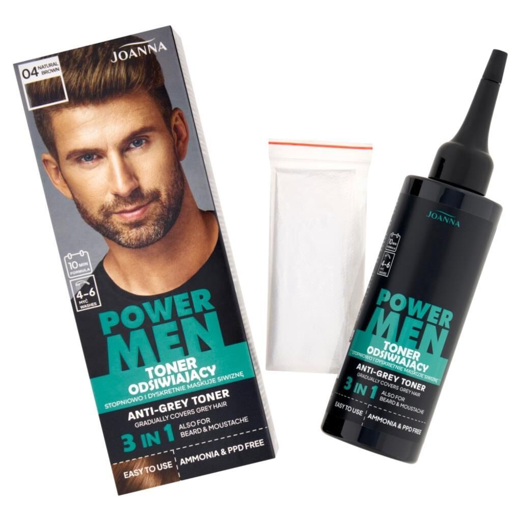Joanna Power Men Anti-Grey Toner Erkek Saç, Sakal ve Bıyık Tonlayıcı Doğal Kahve 04 - 80 G