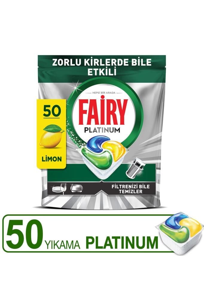 Fairy Platinum Hepsi Bir Arada Bulaşık Makinesi Tableti Limon 50 Tablet