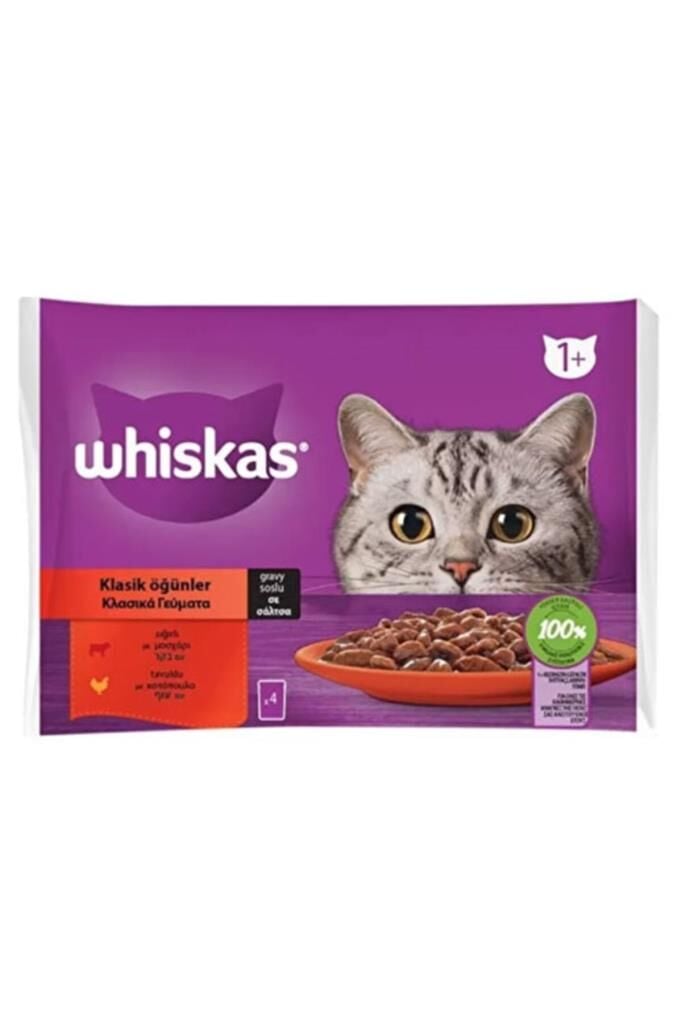 Whiskas Pouch Sos İçinde Sığırlı ve Tavuklu Yetişkin Kedi Konservesi 4 x 85 G