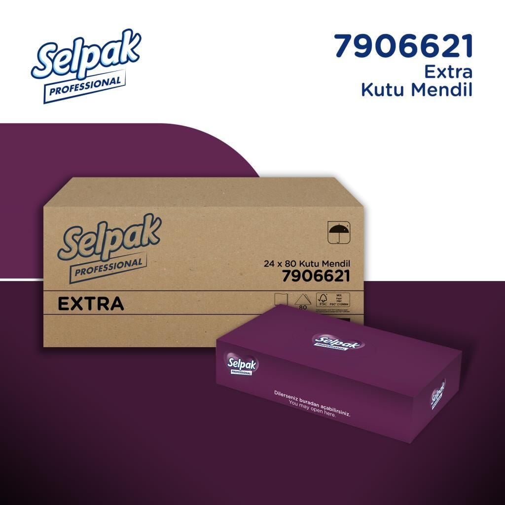 Selpak Professional Extra Kutu Mendil 21 x 18 cm 80 Yaprak x 24 Adet