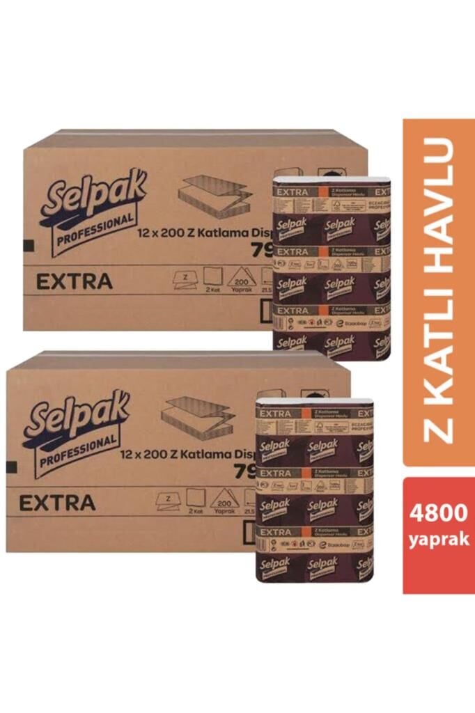Selpak Professional Extra Z Katlı Dispenser Havlu 200 Yaprak 12'li x 2 Koli
