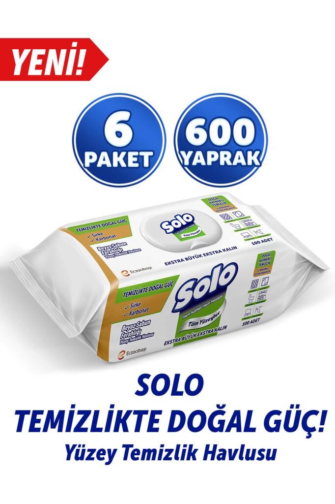 Solo Temizlikte Doğal Güç Beyaz Sabun Ferahlığı Yüzey Temizlik Havlusu 6'lı 600 Yaprak