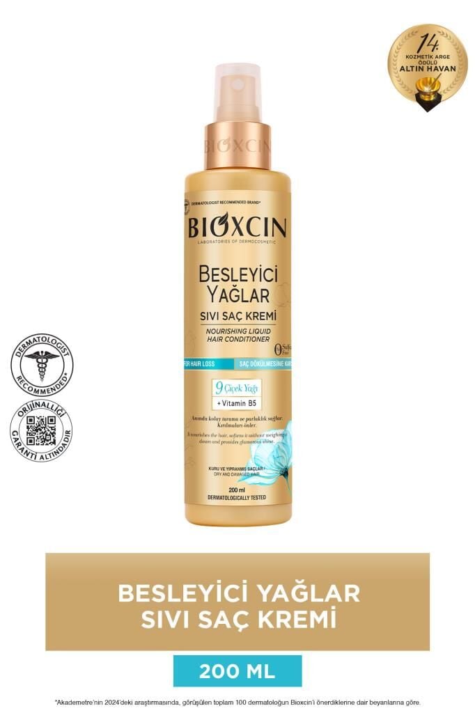 Bioxcin Besleyici Yağlar Sıvı Saç Kremi 200 ml Sülfatsız Dökülme Karşıtı (Kuru Ve Yıpranmış Saçlar)