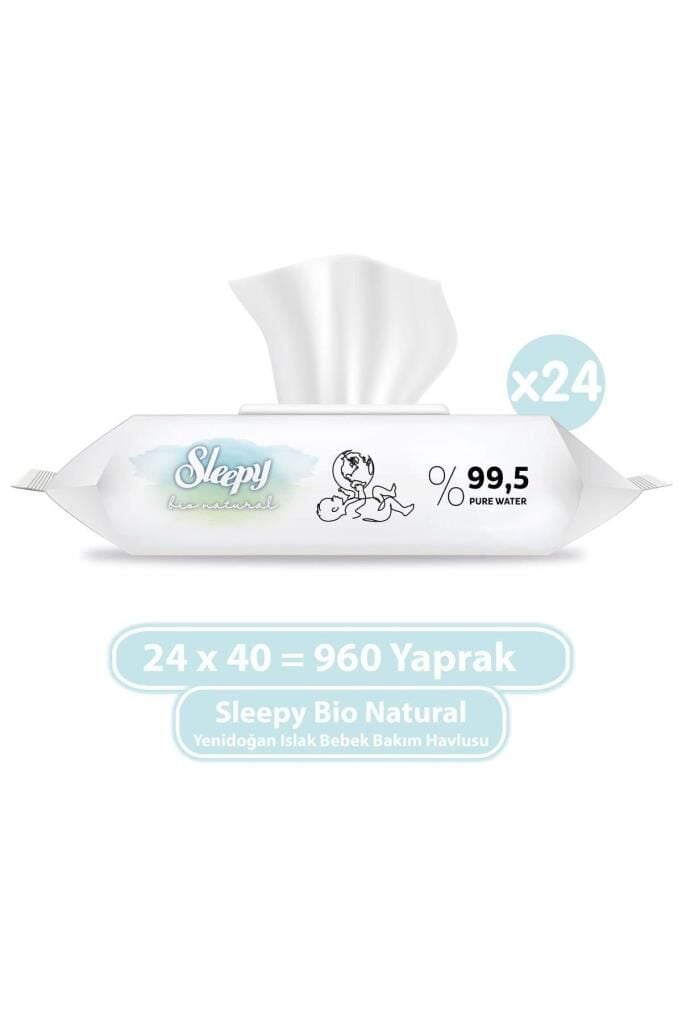 Sleepy Bio Natural Yenidoğan Islak Bebek Bakım Havlusu 24x40 (960 Yaprak)