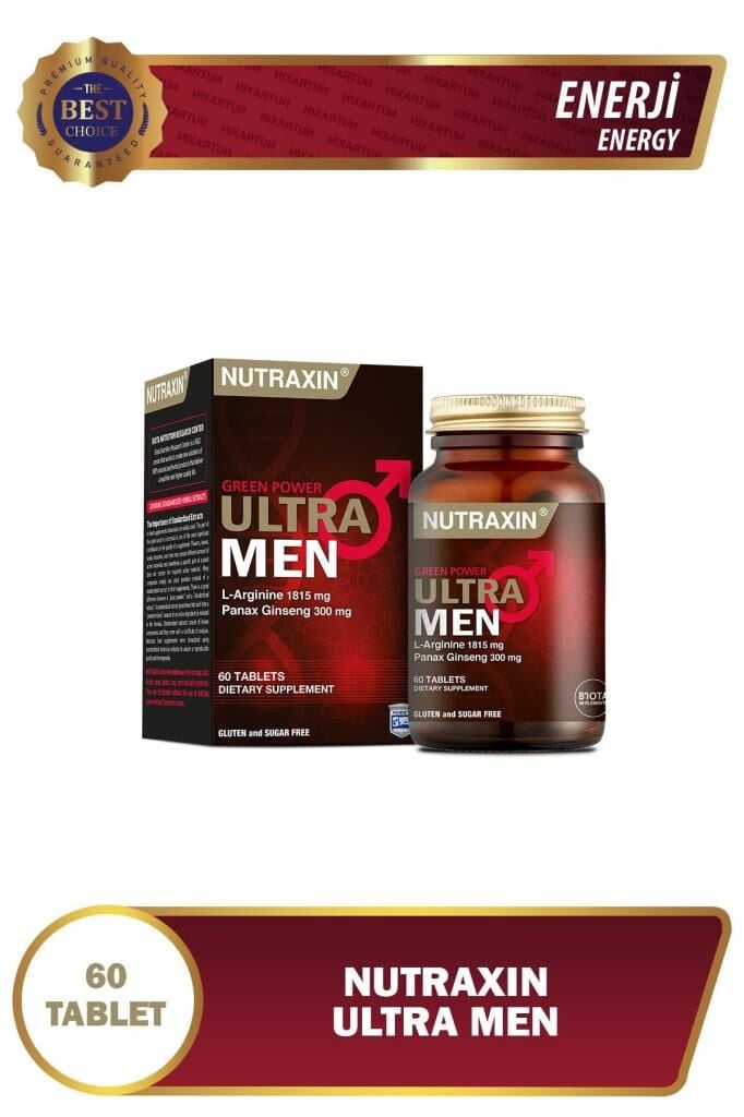 Nutraxin Ultra Men 60 Tablet - L-Arjinin, Ginseng, Zencefil, Demir dikeni, Tarçın