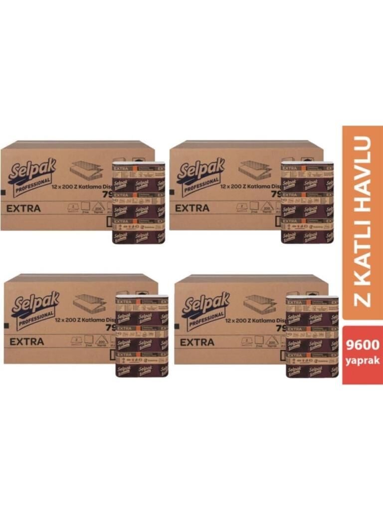 Selpak Professional Extra Z Katlı Dispenser Havlu 200 Yaprak 12'li x 4 Koli