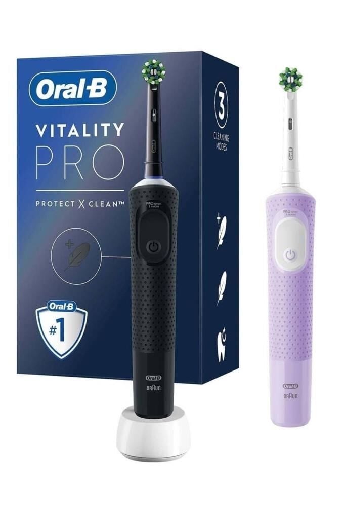 Oral-B Şarjlı/Elektrikli Diş Fırçası Vitality Pro 2'li Siyah&Lila Avantaj Paketi