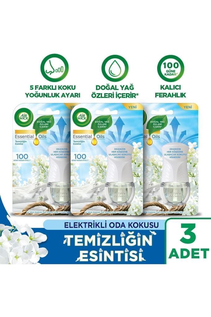 Air Wick Elektrikli Oda Kokusu Kit Temizliğin Esintisi Cihaz Yedek Şişe X 3 - Esansiyel Yağlar Içerir*