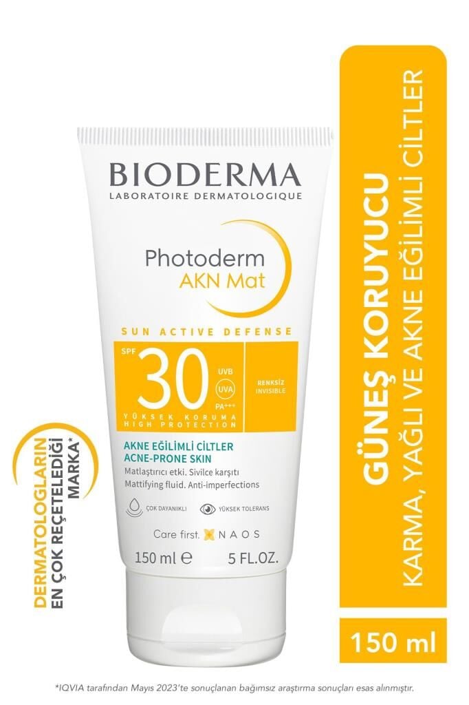Bioderma Photoderm AKN Mat Karma Ve Yağlı Ciltler Için Matlaştırıcı Etkili Spf30 Güneş Kremi 150 ml