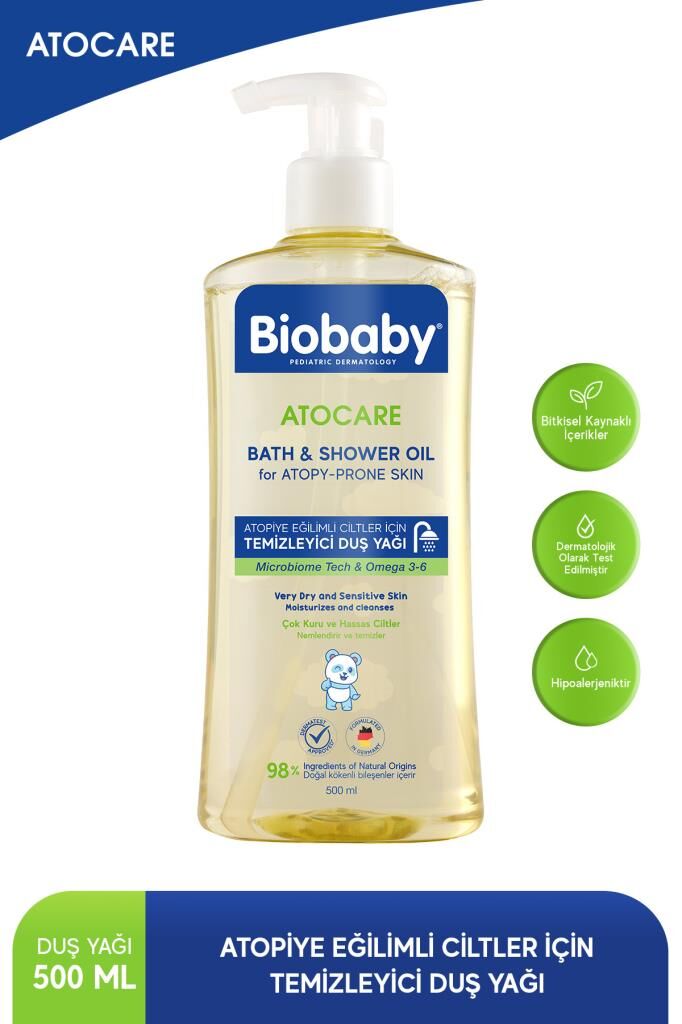 Biobaby Atocare Atopi Eğilimli Ciltler İçin Temizleyici Duş Yağı 500 ML Seramid Prebiyotik Omega 3 - 6 Yulaf