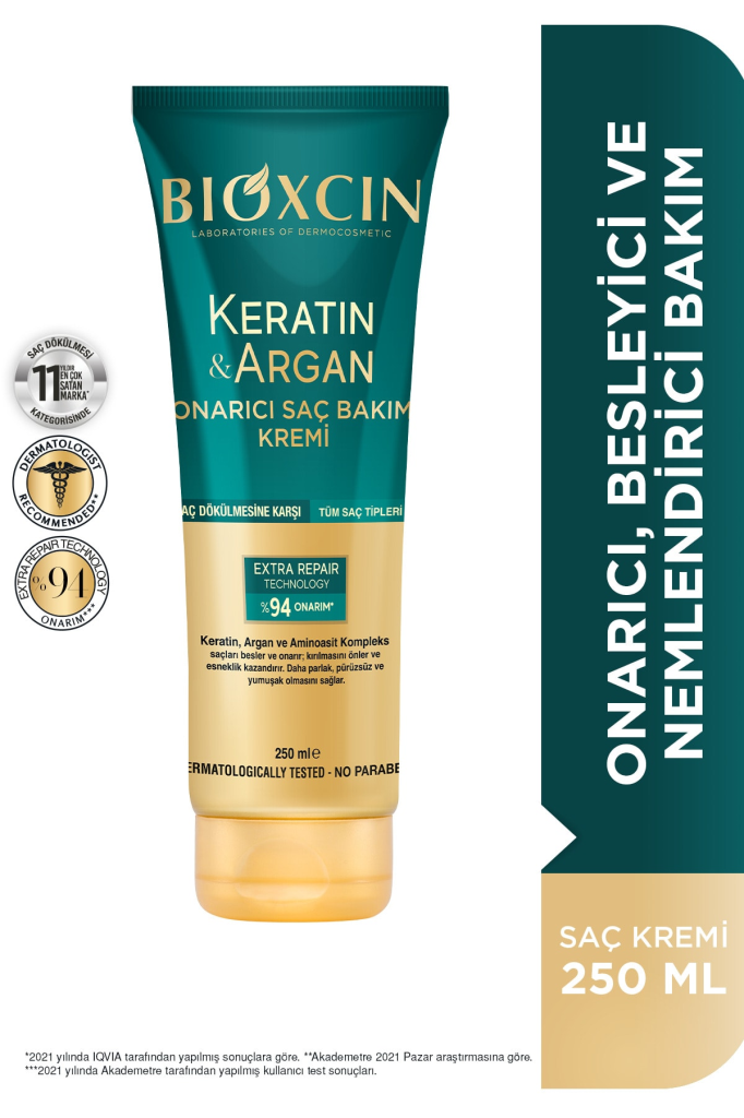 Bioxcin Keratin & Argan Onarıcı Saç Bakım Kremi 250 ml Yıpranmış Ve Hasar Görmüş Saçlar